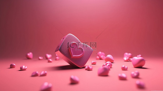 带有社交媒体通知的心爱图标的粉红色背景 3D 渲染