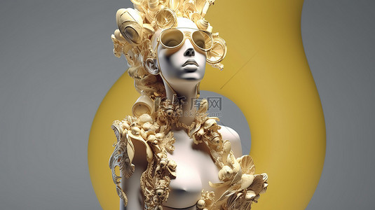 超现实主义背景图片_异想天开的现代艺术雕塑 3D 渲染中抽象的超现实主义时尚概念