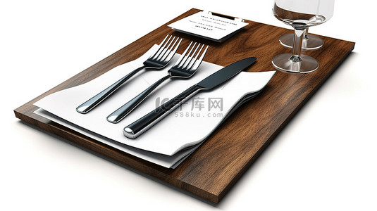 餐饮名片背景图片_交互式 3D 菜单板，配有盘叉和刀