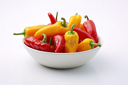 一个辣椒背景图片_一个白色的碗，里面有一些红黄色和橙色的辣椒