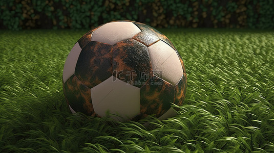 卡通体育馆背景图片_草地背景下 3D 渲染中的孤立足球