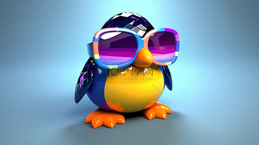 时尚眼镜插画背景图片_时尚企鹅与 3D 社交媒体图标和色调