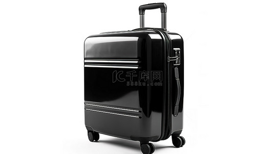 手提包黑色背景图片_金属旅行箱 3D 渲染对象，白色背景上具有光滑的黑色饰面