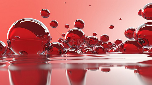 大胆红色背景上人工技术白色气泡的时尚 3D 渲染