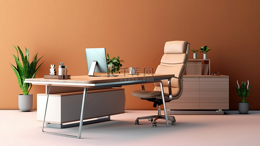 当代办公桌和椅子的 3d 渲染