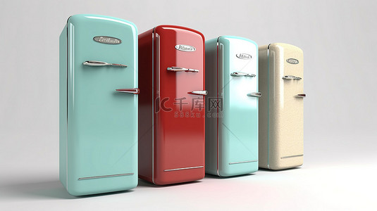 老式冰箱背景图片_3D 渲染白色隔离背景中的老式冰箱