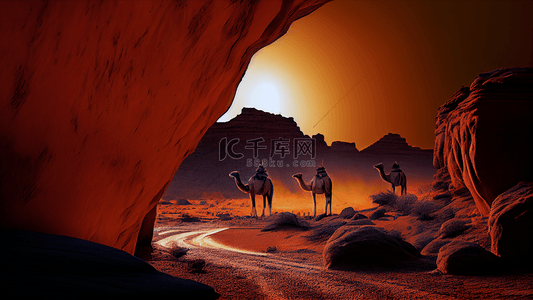 絲綢之路背景图片_沙漠骆驼背景