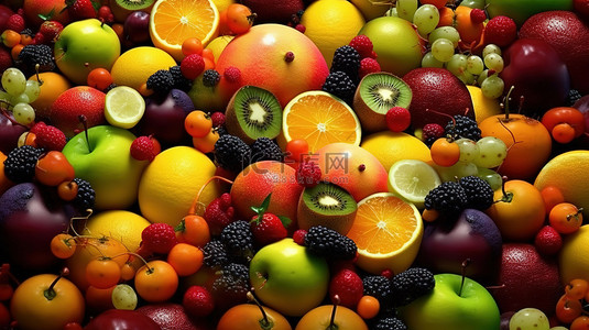 1各种水果的3D渲染背景