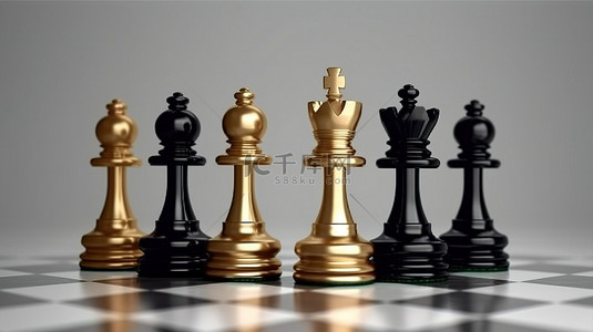 国际象棋王棋子背景图片_富丽堂皇的国际象棋统治者站在 3D 渲染中的众多棋子中