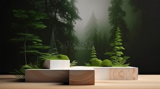 舞台模型背景图片_自然启发的 3d 渲染空白讲台，用于展示产品