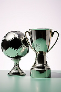 运动足球背景图片_足球旁边陈列着一个银杯