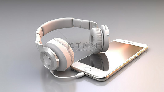 戴耳机的手机背景图片_与耳机配对的智能手机的独立 3D 渲染