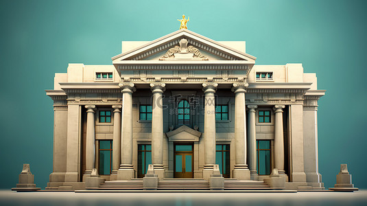 银行 3D 渲染银行大楼的真实感插图