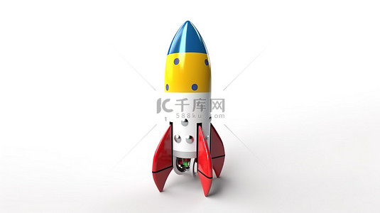 旅行社背景背景图片_3d 渲染卡通火箭在白色背景上的太空旅游