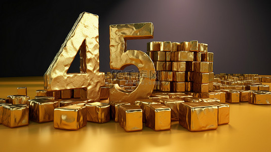 金色庆典 3d 渲染背景为欢乐的 45 岁生日