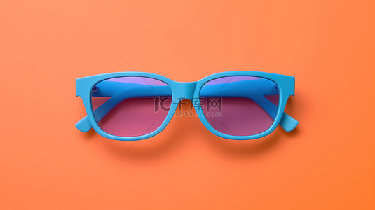 从前顶角看粉红色背景上的蓝色和橙色 3D 眼镜的部分视图