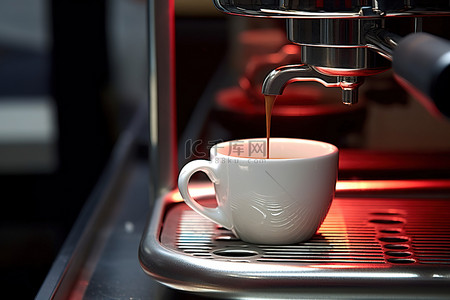 机器制作咖啡背景图片_在带有杯子的机器上制作浓缩咖啡