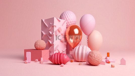 生日纪念背景图片_浅粉色背景的 3d 渲染，纪念 12 年庆典