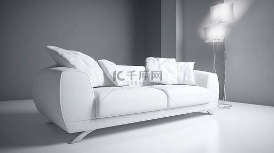 舒适的白色沙发的 3d 可视化