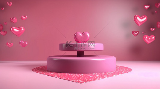浪漫的粉红色底座舞台装饰着坠入爱河的心抽象背景