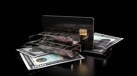 金融功能背景图片_带有暴露纸币和增强的 3d 安全功能的信用卡插图