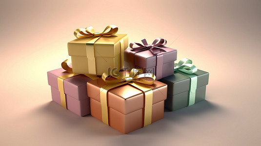 新年包装盒背景图片_一批 3D 渲染的礼品盒