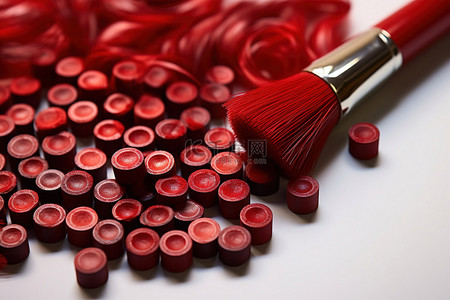 红色的刷子背景图片_画笔和红色发型材料