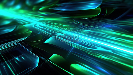 绿色抽象科技背景图片_蓝色和绿色色调的 3D 抽象科技背景