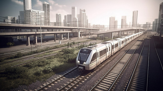城市火车背景图片_令人惊叹的 3D 渲染中的城市列车