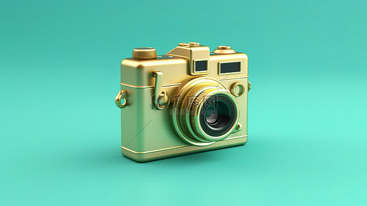 潮水绿色背景上的老式相机图标福尔图纳金相机符号
