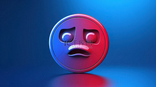 3D 渲染单色圆形按钮轮廓与哭泣的情感图标表情符号