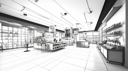商场货架背景图片_商业商店空间的 3D 室内草图