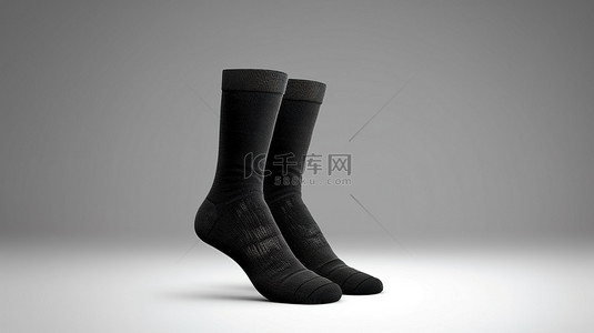 独立产品背景图片_库存背景上黑色袜子样机的独立 3D 渲染