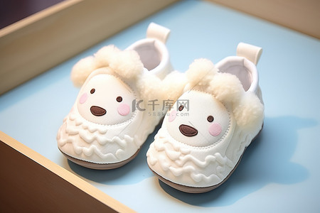 婴儿鞋背景图片_一双上面有绵羊玩具的婴儿鞋