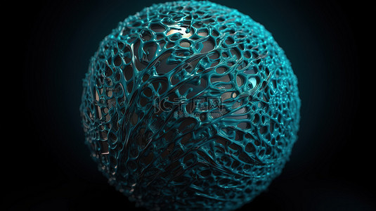 由许多圆圈组成的未来派蓝色球体的抽象 3d 模型