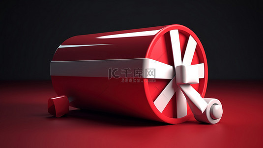 轮子上有白色丝带的红色礼品盒照片逼真的 3D 渲染