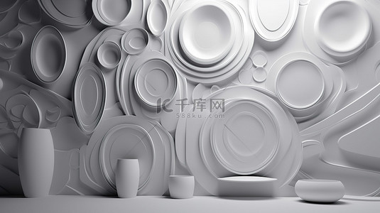 简约白色背景板背景图片_空墙的艺术 3D 渲染中的简约白色椭圆形板