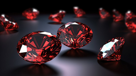 钻石红背景图片_3D 渲染中黑色背景下闪闪发光的红色钻石