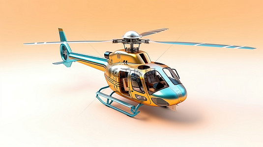 直升机背景图片_背景上一架孤立直升机的 3D 渲染插图