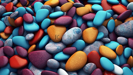 令人惊叹的鹅卵石图案背景，色彩鲜艳，以 3D 渲染