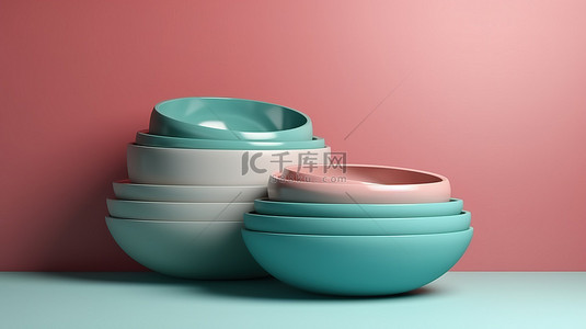 抽象 3D 渲染中时尚现代的堆叠碗设计