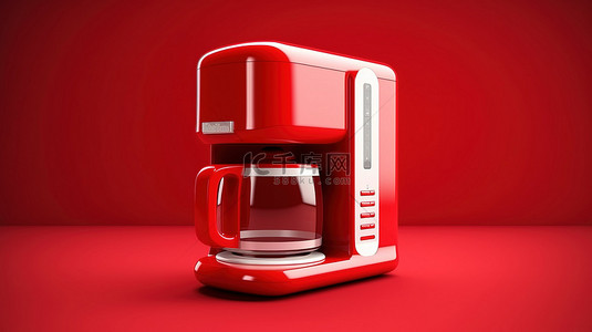 具有微波炉功能的咖啡机的红色背景单色 3D 图标