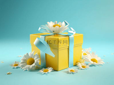 花卉礼盒背景图片_白色花卉黄色礼盒节礼日广告背景