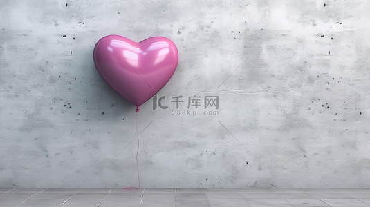 抽象红背景图片_3d 渲染的心形气球靠在墙上