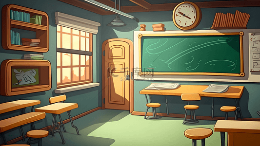 学校的教室背景图片_教室黑板课桌卡通背景