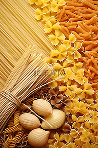 面食食品背景图片_小麦和其他大米的面食与其他类型的面食混合