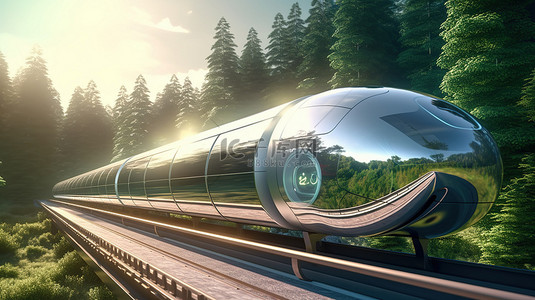 自然 3D 渲染中的超级高铁革命性运输概念