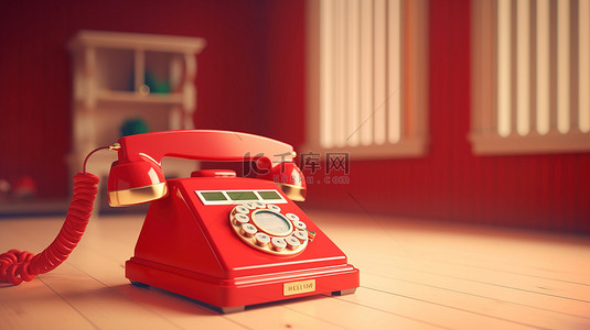 电信诈骗四个背景图片_3D 渲染复古手机，带有红色主页图标
