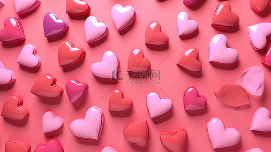 热爱生活的人背景图片_带有心形图案的粉红色背景 3D 渲染的抽象艺术品