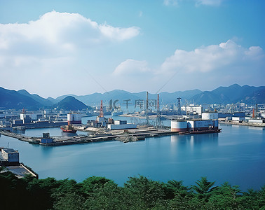 园区背景图片_从朝鲜山上看海港